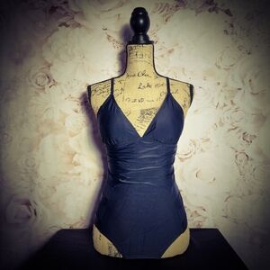 Black Retro V-Neck One Piece Bathing Suit